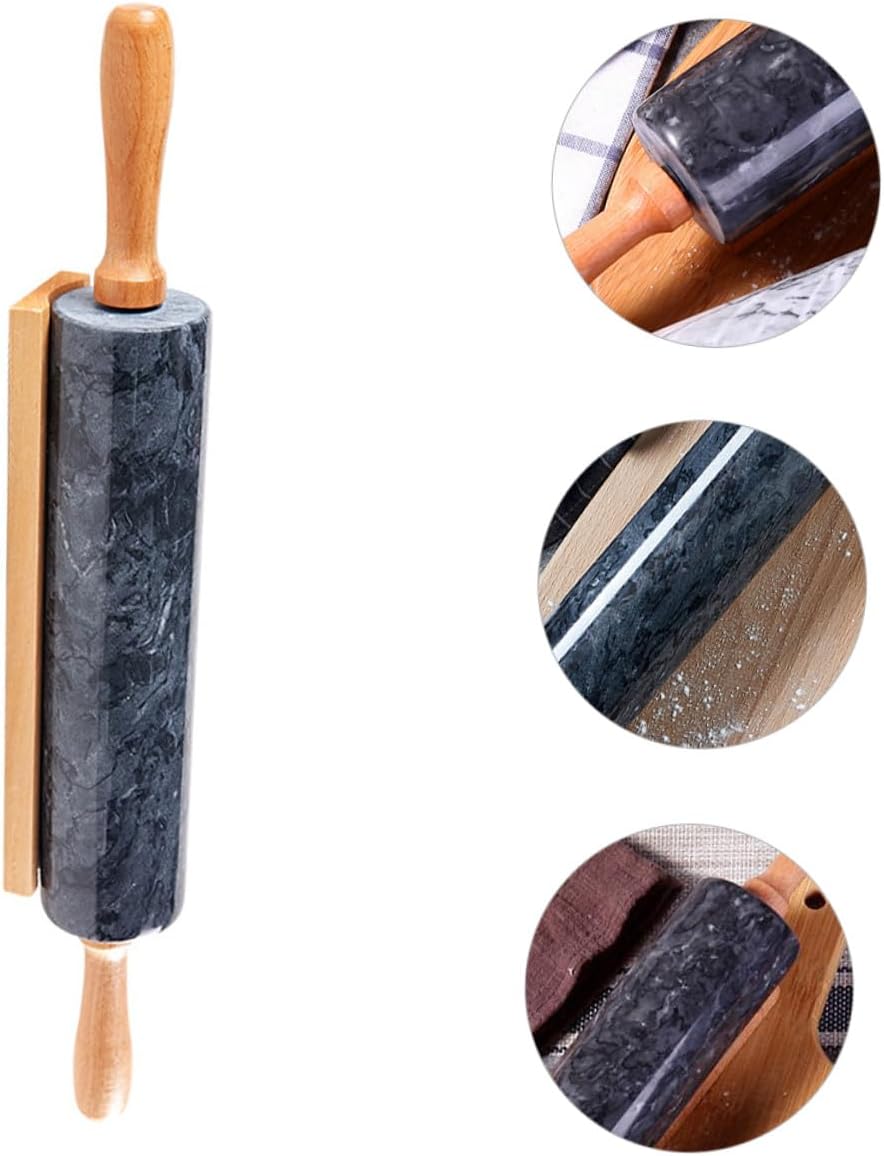 Natural Marble Rolling Pin with Wooden Handle for Dough Baking Non-stick Pastry Roller for Cookies Bread and Fondant Smooth Kitchen Tool for Home Bakers and DIY Cooking Fun