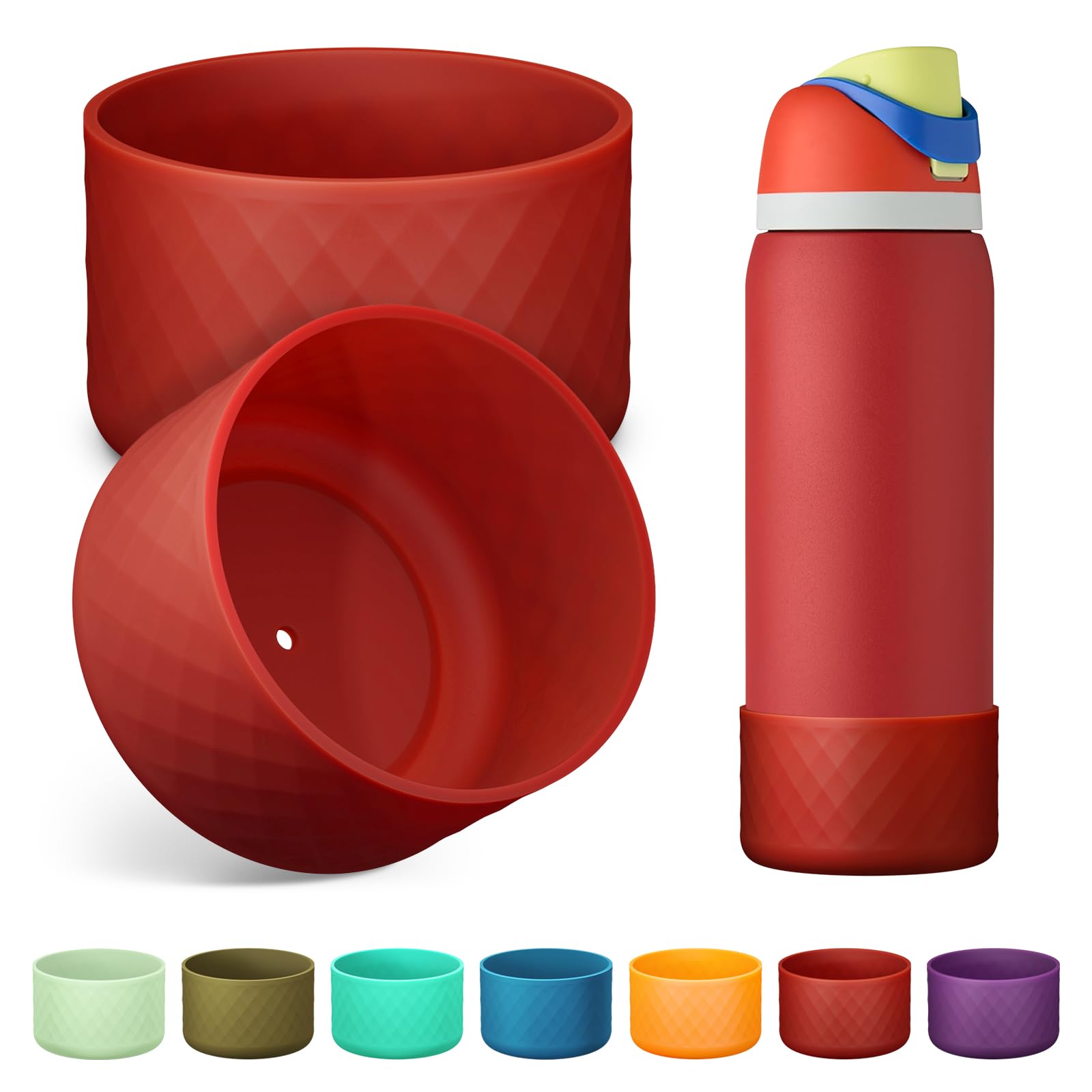 Alwenid 2PCS Silicone Water Bottle Boot for Owala 24oz 32oz 40oz, Anti-Slip Protective Sleeve Bottom Bumper Protector for FreeSip, Twist, and Flip