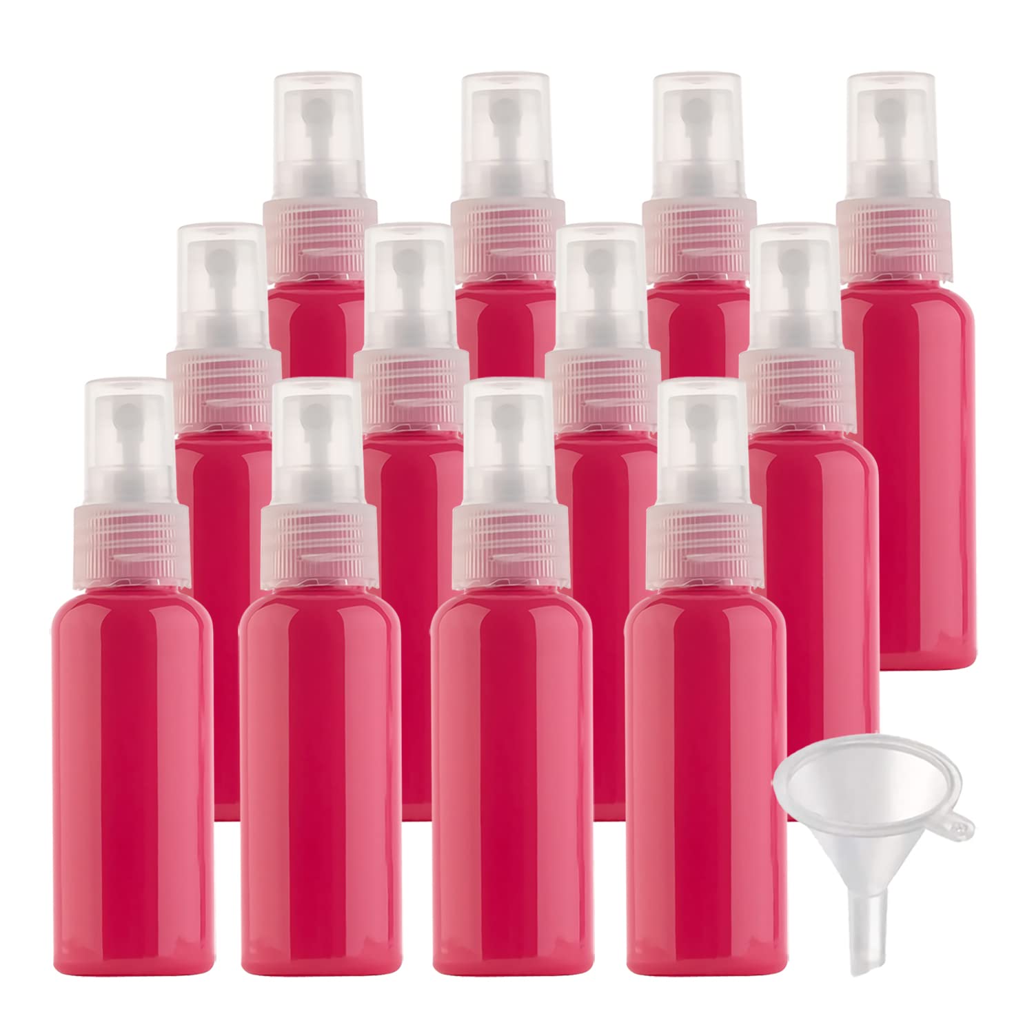 50 Stück 50ml Sprühflasche Rot Leer Feinen Nebel Sprühflasche Reise Zerstäuber Klein Plastik Nebel Parfümzerstäuber Reiseflaschen mit Trichter