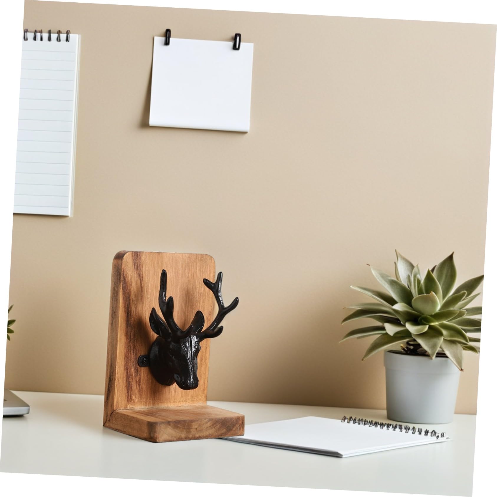 Operitacx Sujetalibros de Madera para Libros Pesados Diseño Nórdico de Cabeza de Ciervo – Soporte Decorativo para Escritorio y Estanterías en Oficinas y Estudios