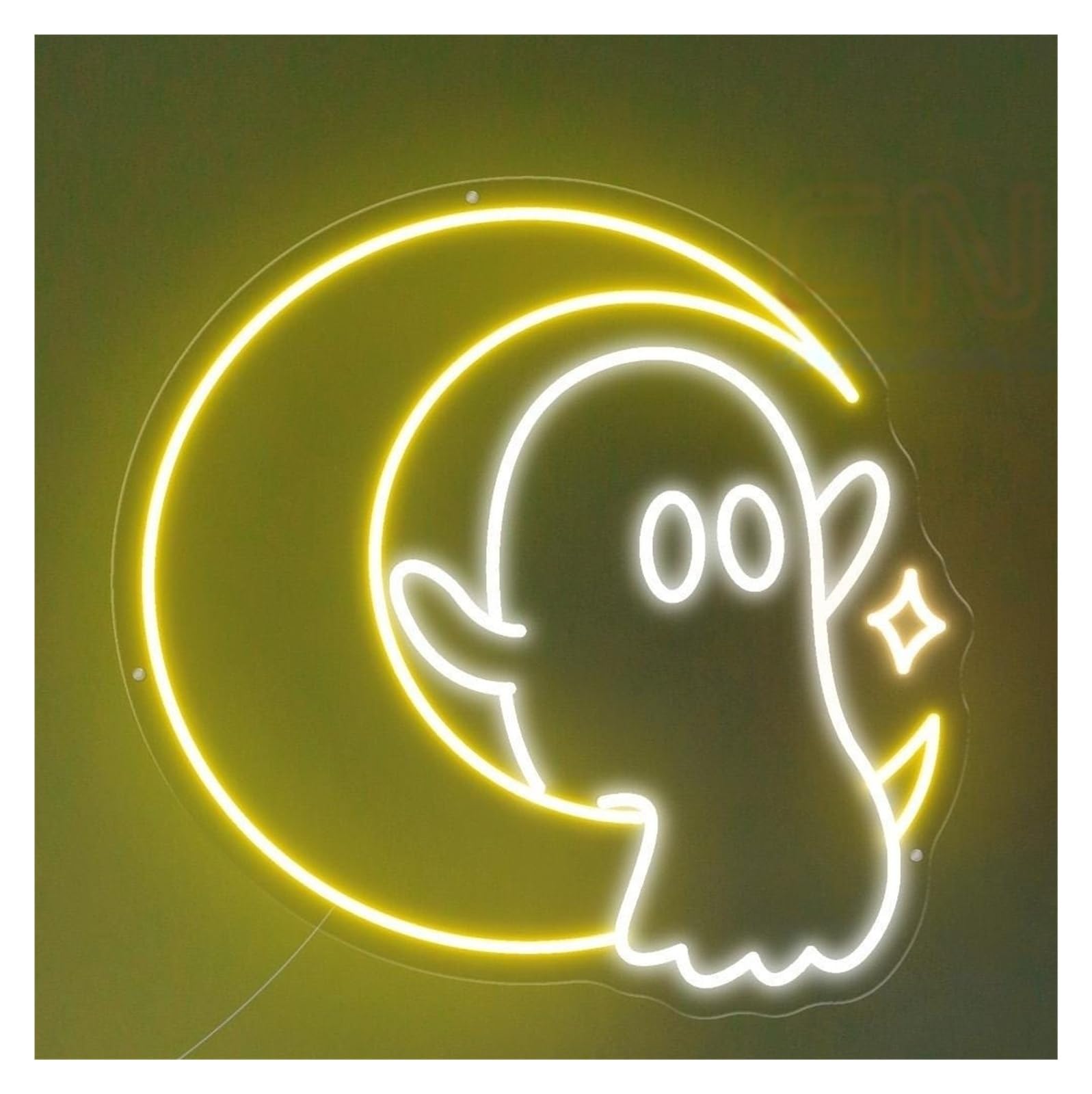 Rongch Style D Hanging Art Signs Ghost Moon Neon Sign Halloween Welcome Gameroom Bedroom Bar Livingroom Birthday Party Wall Decoration 50Cm