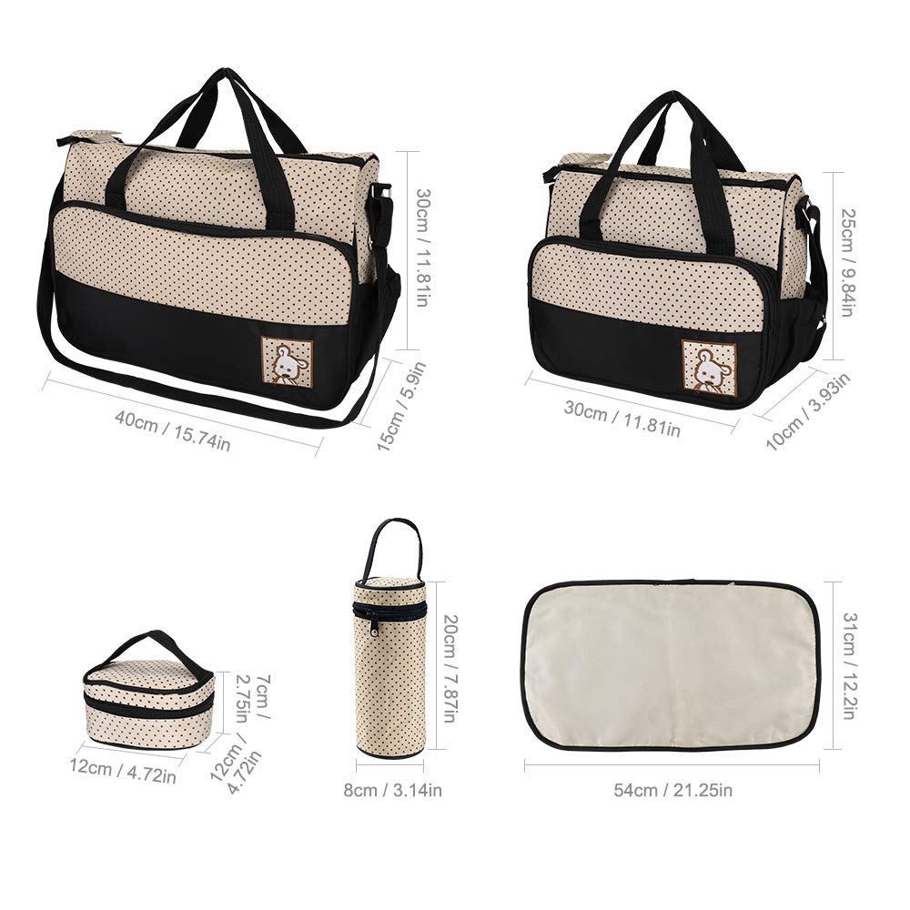 FREESOO 5PCS Ensemble Sac à Dos à Langer Bébé Sac Bandoulière Multifonction Grande Capacité Sac à Couches Voyage