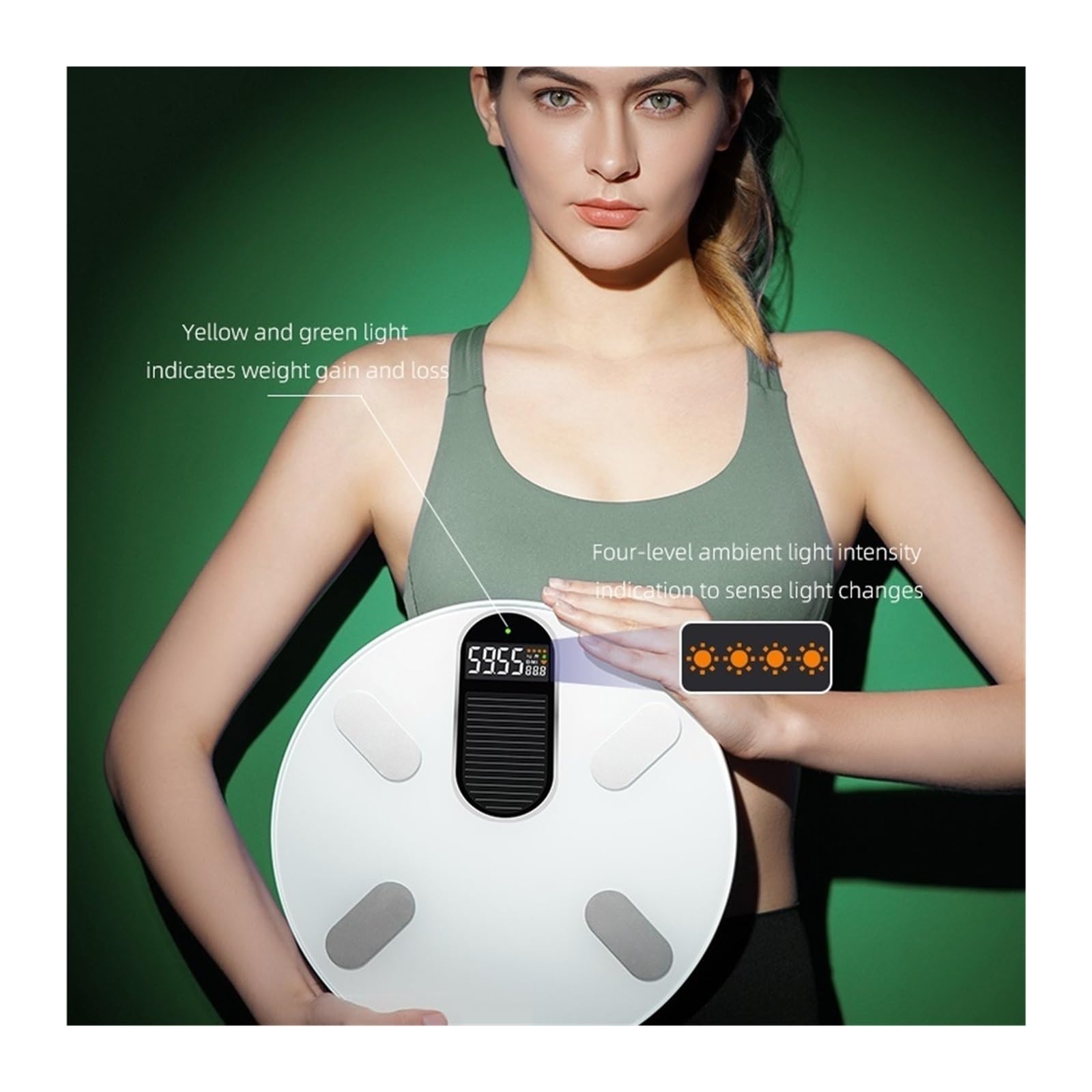 Báscula De Peso Digital Corporal Carga De Energía Solar Y Ligera Báscula Inteligente Balanza Bioimpedancia Grasa Corporal Báscula De Baño IMC(White)