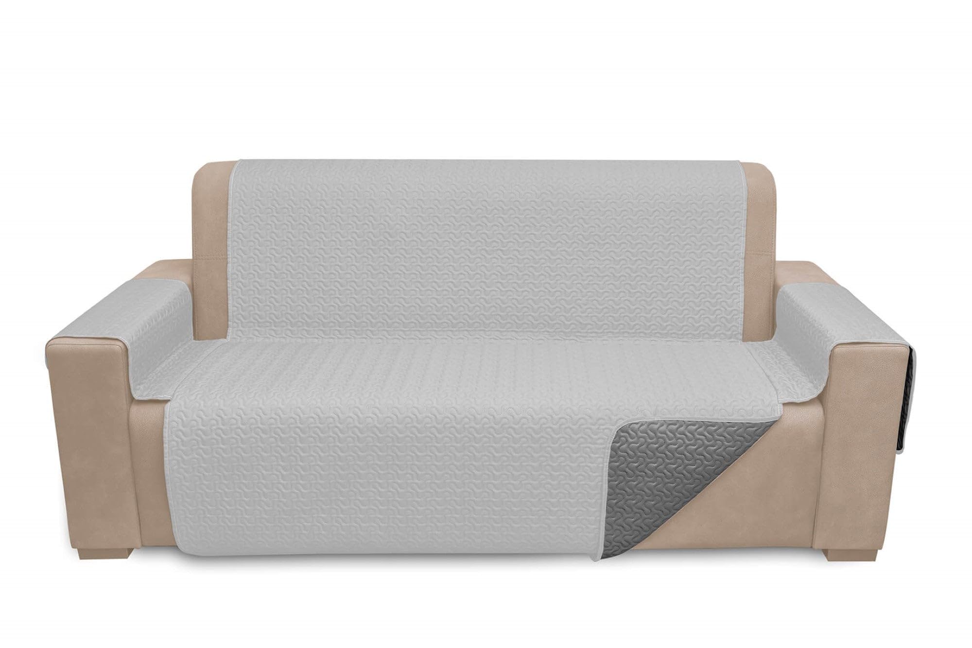 Housse de canapé rembourrée et réglable BELUM microsatin acier argent