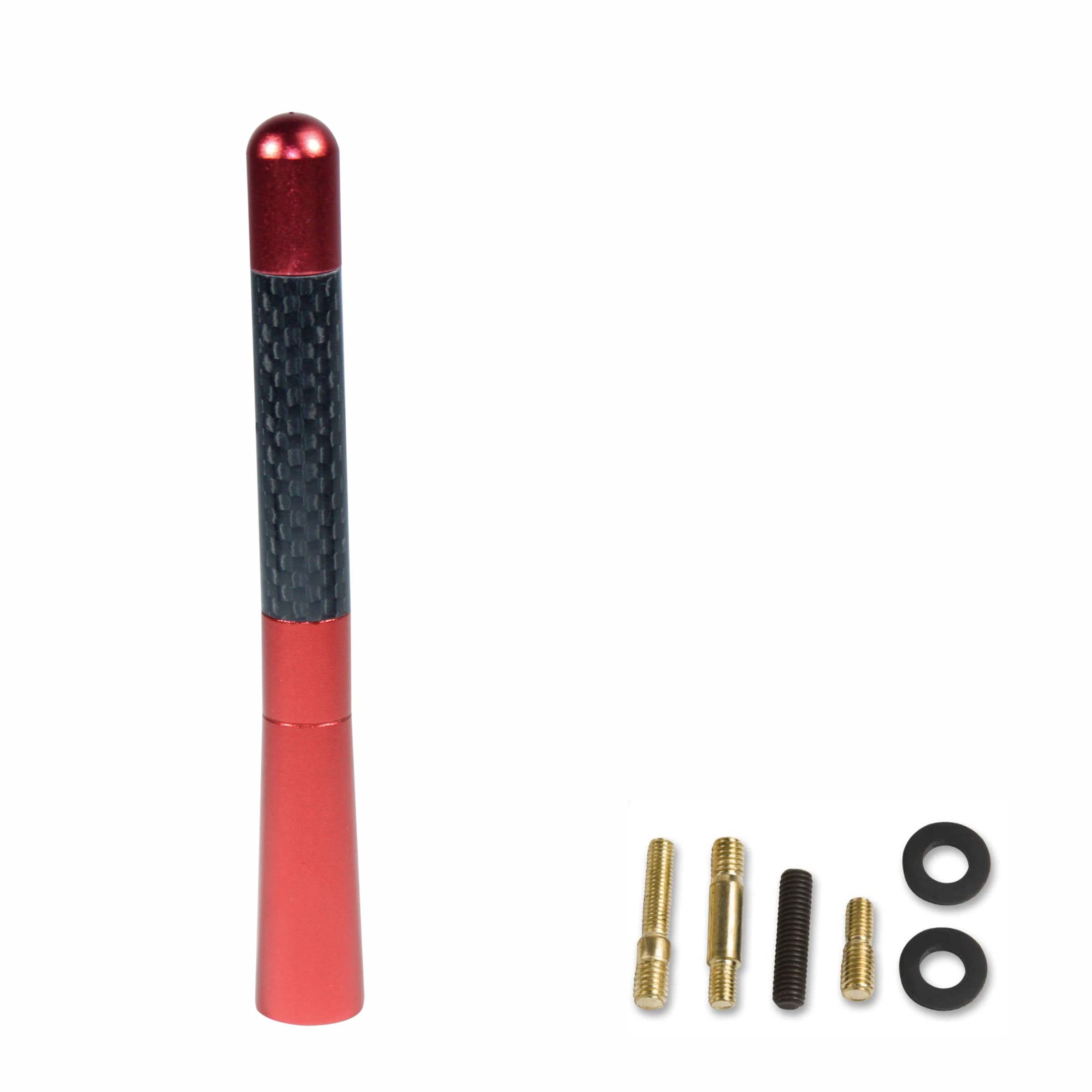 SORAX Carbon Fiber Finish Pen Style Antenna with Internal Copper Coil AM/FM Radio Antenna Compatible for All Car & Truck (RED) 1Pcs