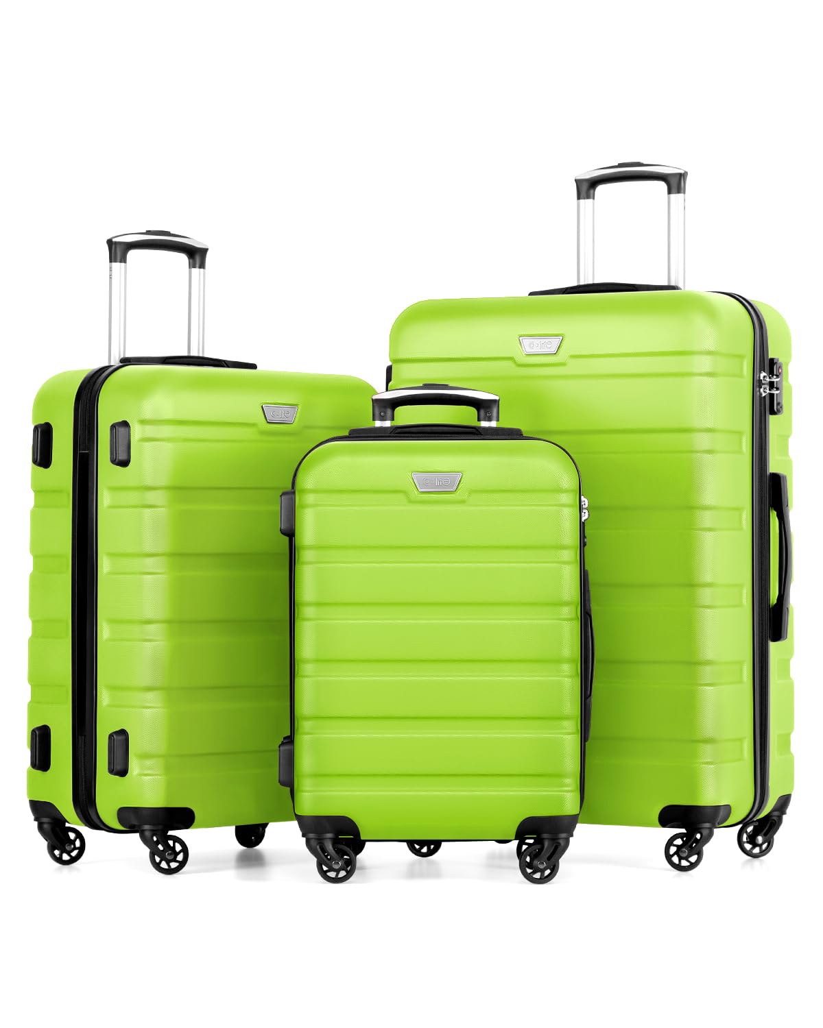 COOLIFE 3 Piece Luggage Set Suitcase ABS+PC Hardshell Lightweight Durable with 360°Rubber Spinner Wheels YKK Zipper Telescopic Handle TSA Lock for Family Travel Apple Green
