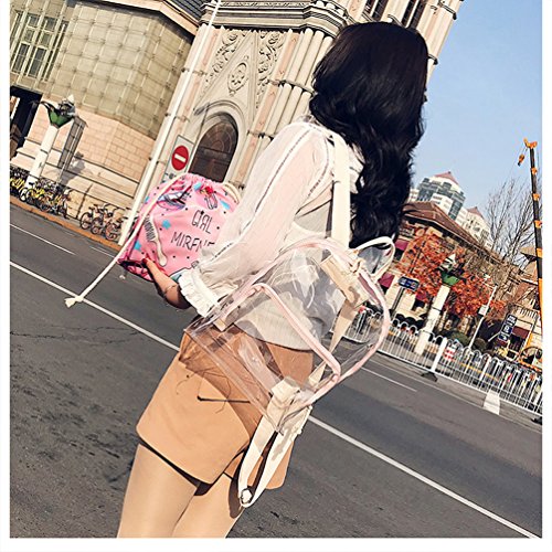 Yingfeg Bb Y001 Clear Bag See Through Book Bag Transparent School Backpack Security Stadium Bags Beach Bag W/Purse thumb #2