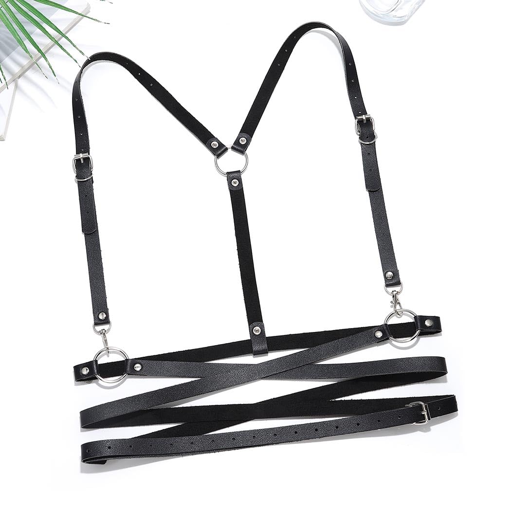 Kesvb Leather Waist Harness Black Punk Wide Waist Belt Gothic Fashion Rave Accessories for Women