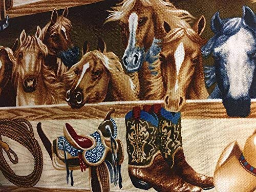 Western Horses Barn Saddle Rope Saddle Cotton Window Curtain Valance Handmade 40W X 15L Fabric #TOP1