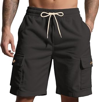 Mens Casual Sweat Cargo Shorts Drawstring Elastic Waist Pants Summer Shorts with Pockets