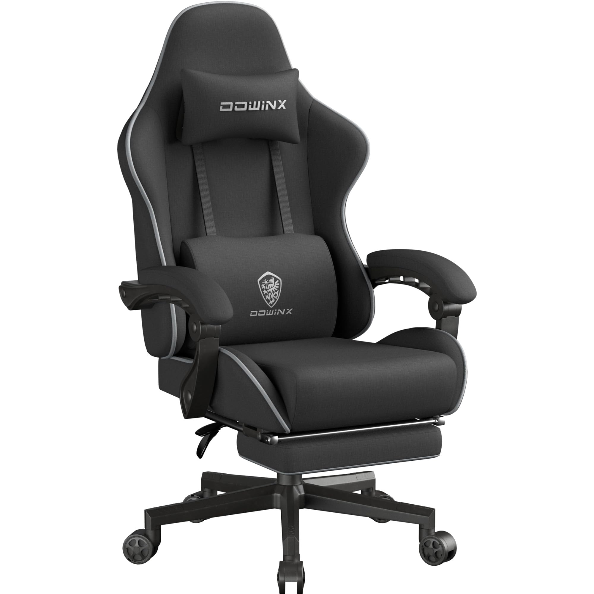 Dowinx Gaming Chair Fabric Big and Tall with Pocket Spring Cushion, Massage Game Chair Cloth with Headrest, Ergonomic Computer Chair with Footrest 350LBS, Black