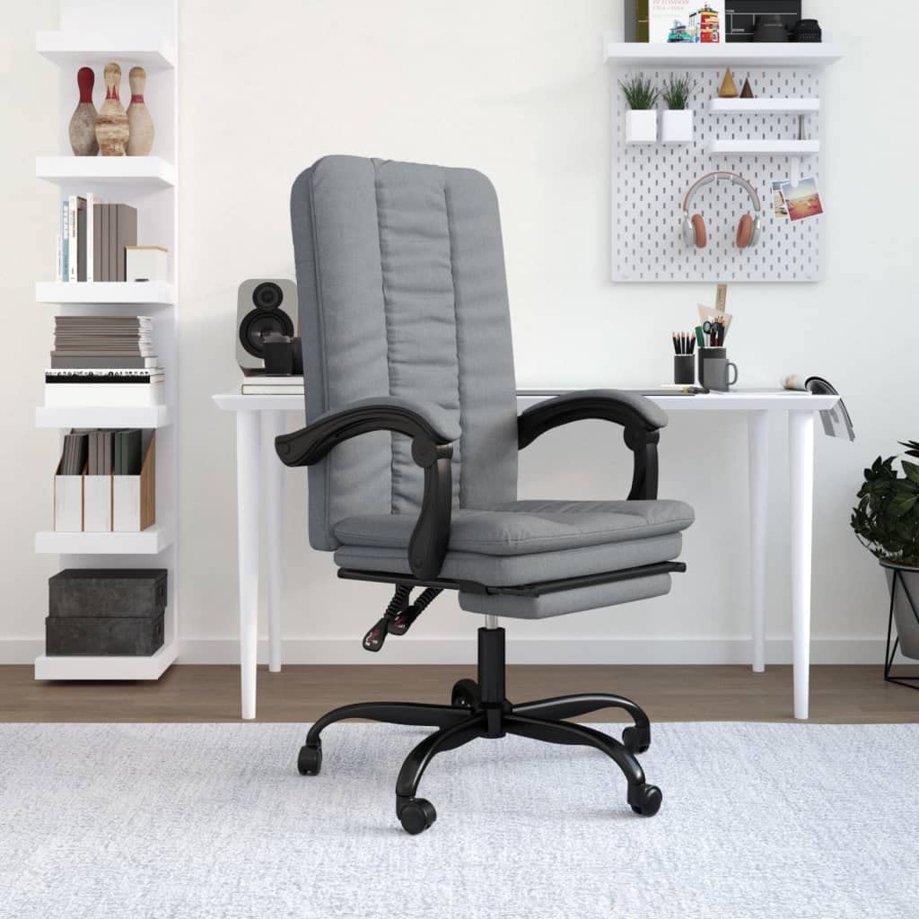 Chaise de bureau ergonomique en tissu gris clair pivotante et réglable