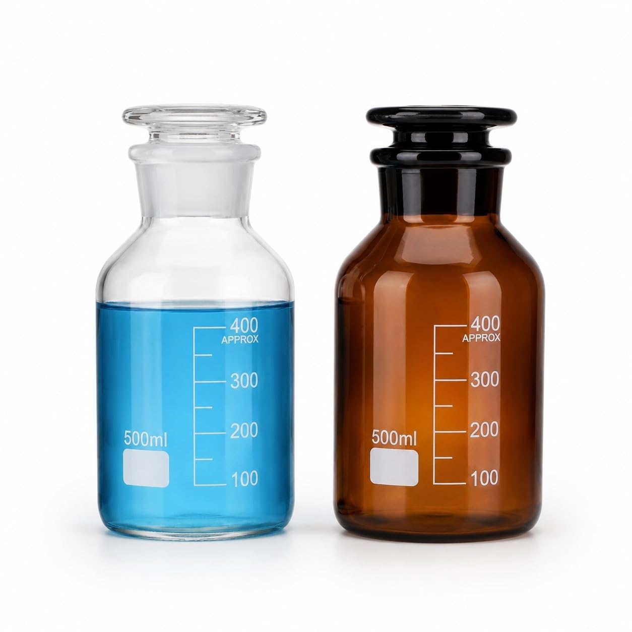 Flacone Reagenti Vetro Laboratorio Bocca Larga Graduato-Ambra 1000ml | Flacone da Laboratorio Versatile Adatto per Prodotti Chimici Polveri e Campionamento