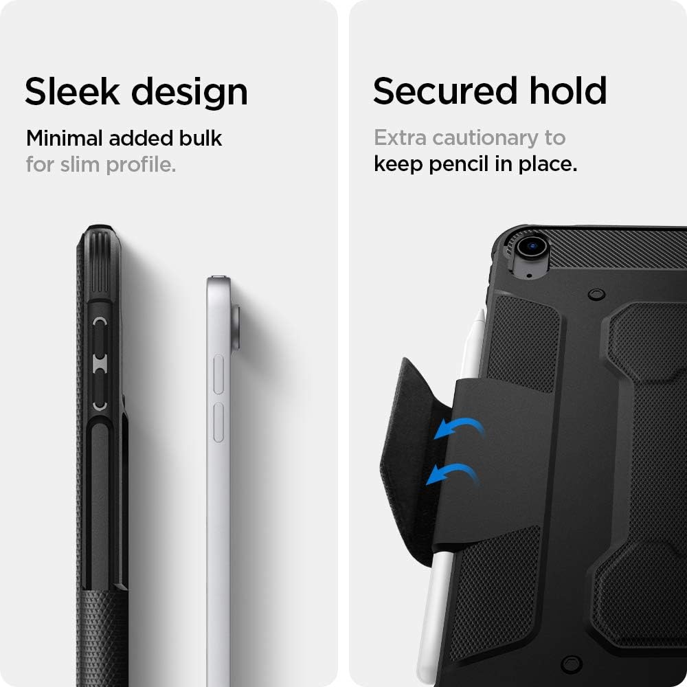 Spigen for iPad Air 11 Inch Case M4 (2026), iPad Air 11 Inch Case M3/M2 (2025-2024), 10.9 Inch 5th/4th Generation Case (2022/2020), Rugged Armor Pro Protective Tri-Fold Cover with Pencil Holder, Black