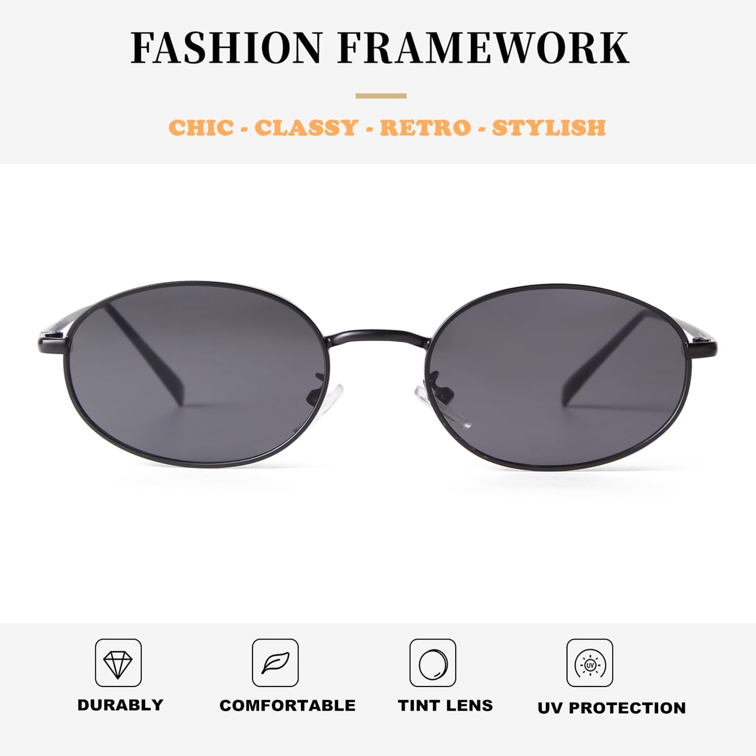 ADE WU Trendy Retro Oval Sunglasses for Women Men 2026 90s Narrow Lightweight Metal Frame Sun Glasses - Image 4