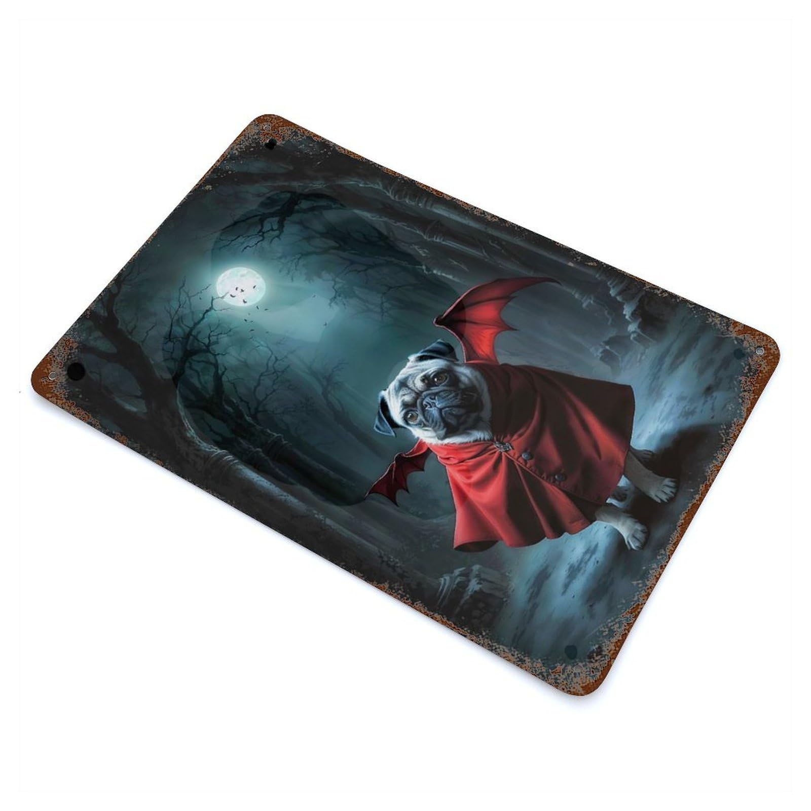 Grumpy Pug Vampire Vintage Wall Sign 11.8"x7.9", Rust Effect Metal Decor for Living Room, Hallway And Home Decor