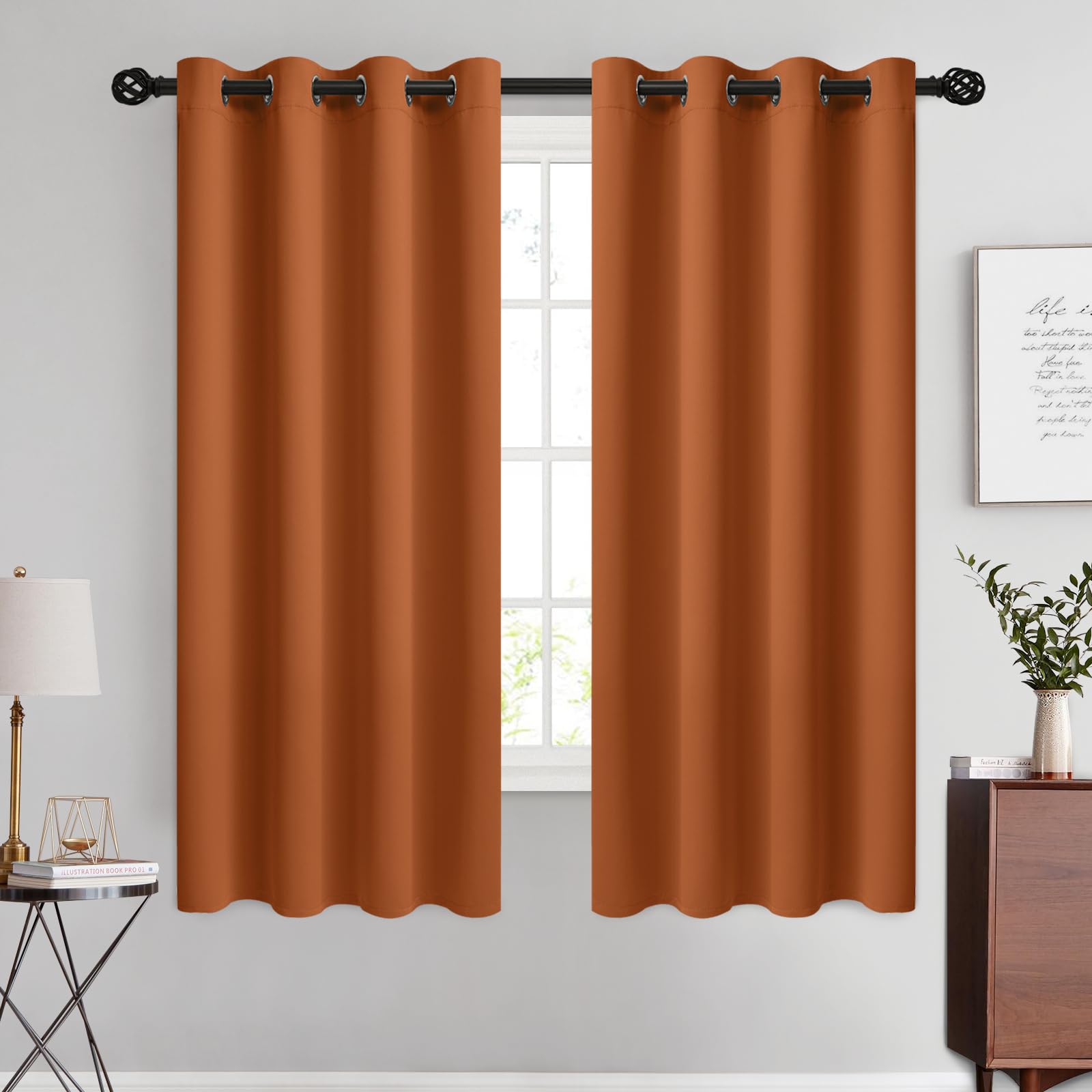 COSVIYA Grommet Blackout Room Darkening Brunt Orange Curtains 63 inch Length,Thick Polyester Light Blocking Insulated Thermal Curtain Drapes for Bedroom/Living Room,2 Panels,52x63 inches โ image 1