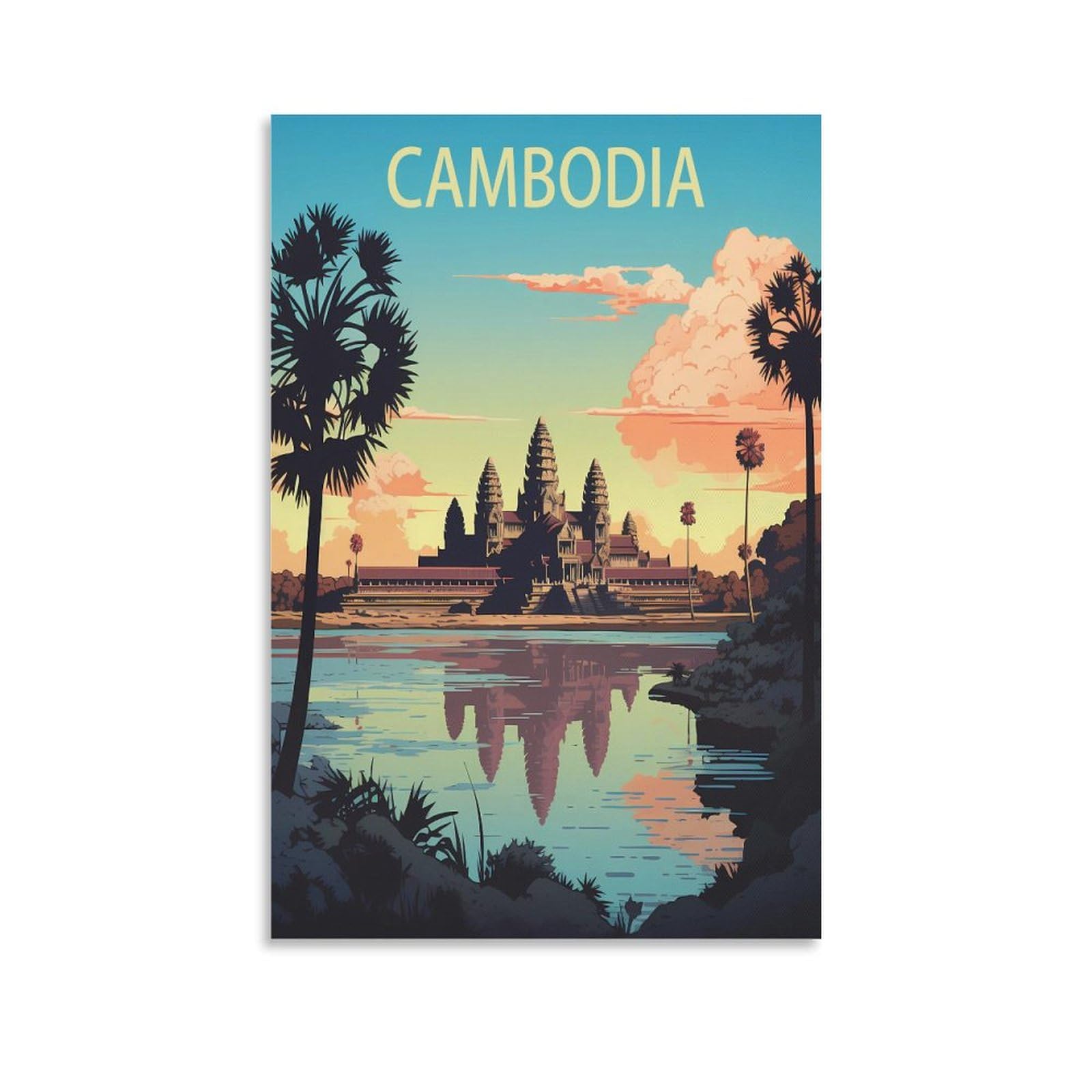 Lnmnjesg Unframe-Style Cambodia Vintage Travel Posters 16X24inch(40X60cm) Canvas Painting Wall Art, Wall Decor Pictures Prints For Living Room Bedroom