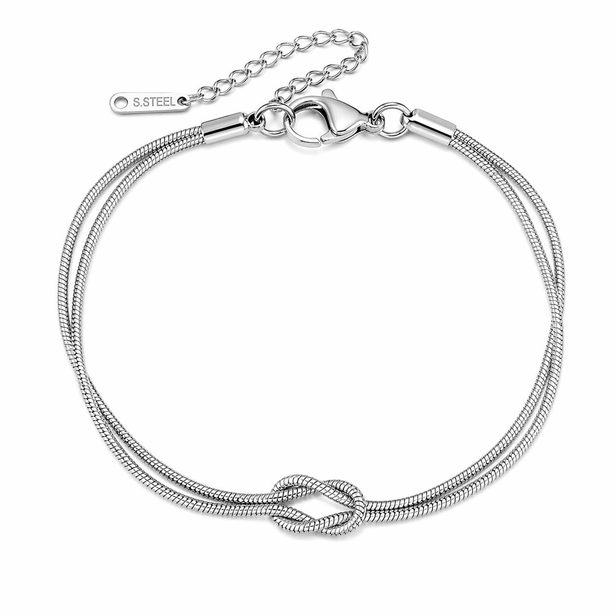Silver Finish Love Knot Double Strand Chain Non Tarnish Bracelet For Men And Women-image-47