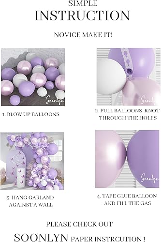 Miniatura 5 de Soonlyn Kit de arco de globos morados de 13 pies y 12 pulgadas, kit de guirnalda de arco de globos de mariposa lavanda, 12 calcomanías de mariposa,