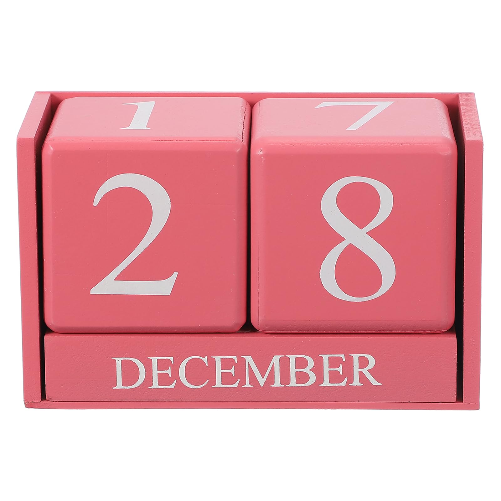 sourcing map Wooden Desk Calendar, Wood Block Perpetual Calendar Vintage with 5 Blocks Reusable Month Date Display for Desk Office Home Desktop Decoration, Dark Pink