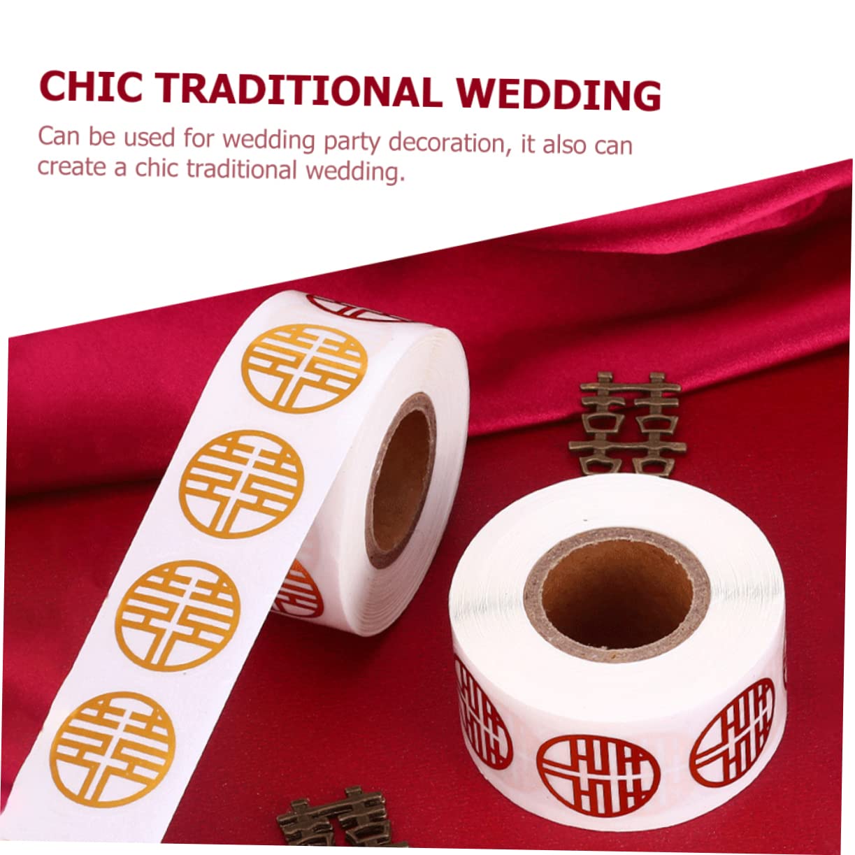 Hochzeitsanhänger, Geschenkanhänger, 8 Rollen Selbstklebende Doppelte Glücksaufkleber Chinesische Hochzeitsetiketten Aufkleber for Kekstüten Zur Hochzeit Roter Xi-wortaufkleber
