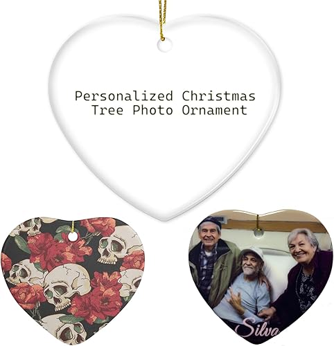 Miniatura 5 de Adorno de árbol de Navidad personalizado de doble cara, carga cualquier foto, adorno de Navidad personalizado de cerámica, adorno de árbol de