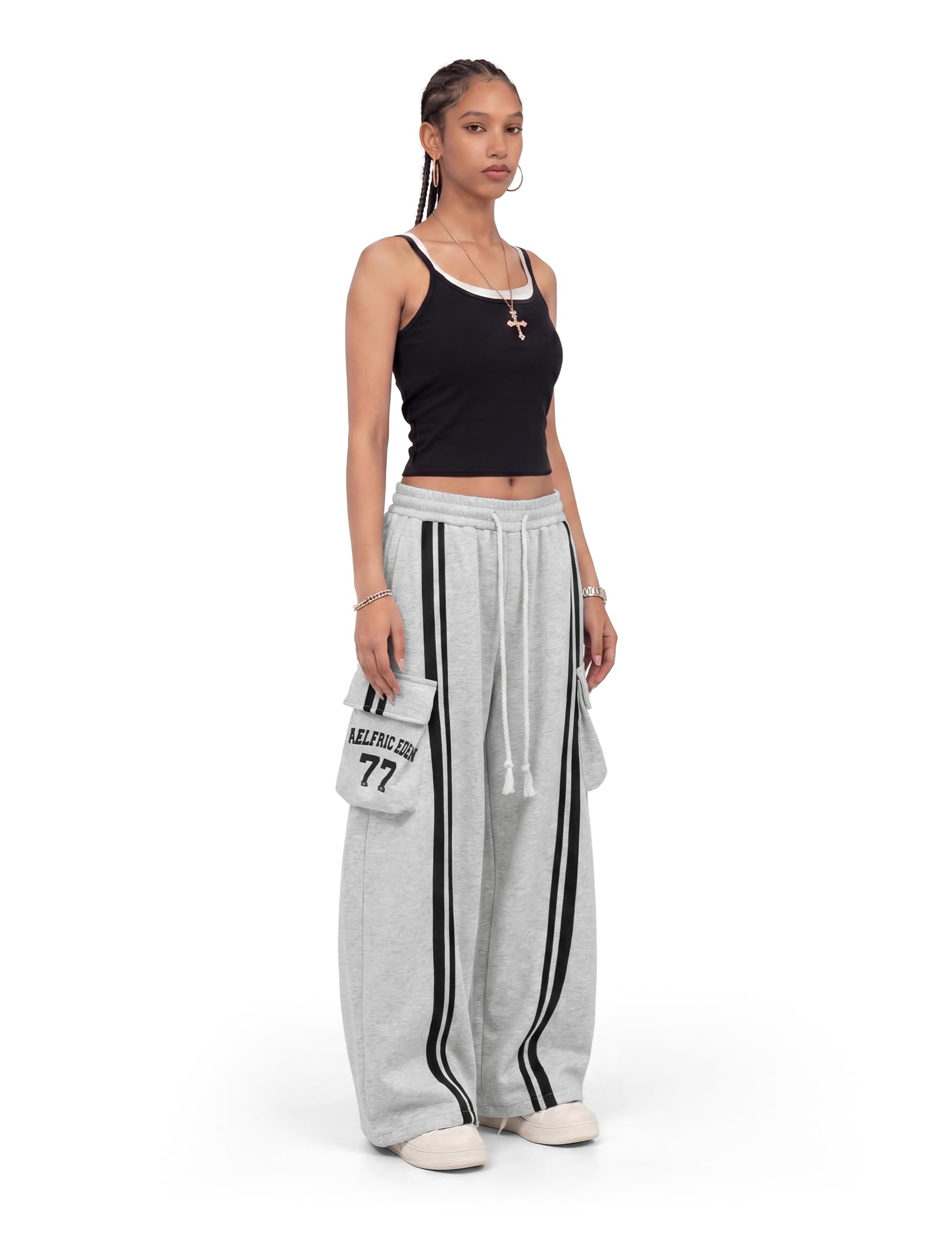 Aelfric Eden Baggy Jogginghose Herren Damen Weites Bein Sweatpants Baumwolle Kordelzug Freizeithose Y2K Streetwear Sporthose mit Taschen