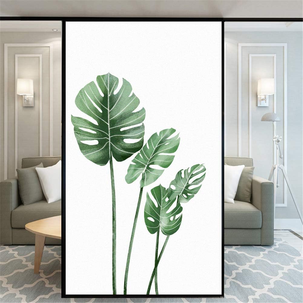 Window Film Privacy Glass Film Non-Adhesive Frosted Static Cling Home Office Green Plants Decorative Stickers Glass Door Coverings 69x180cm(27"x70.9")