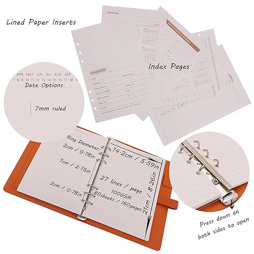 Miniatura 4 de HXRTANGS Cuaderno recargable A5, organizador personal de 6 anillas, con 80 hojas de papel de relleno forrado, calcomanías de planificador,