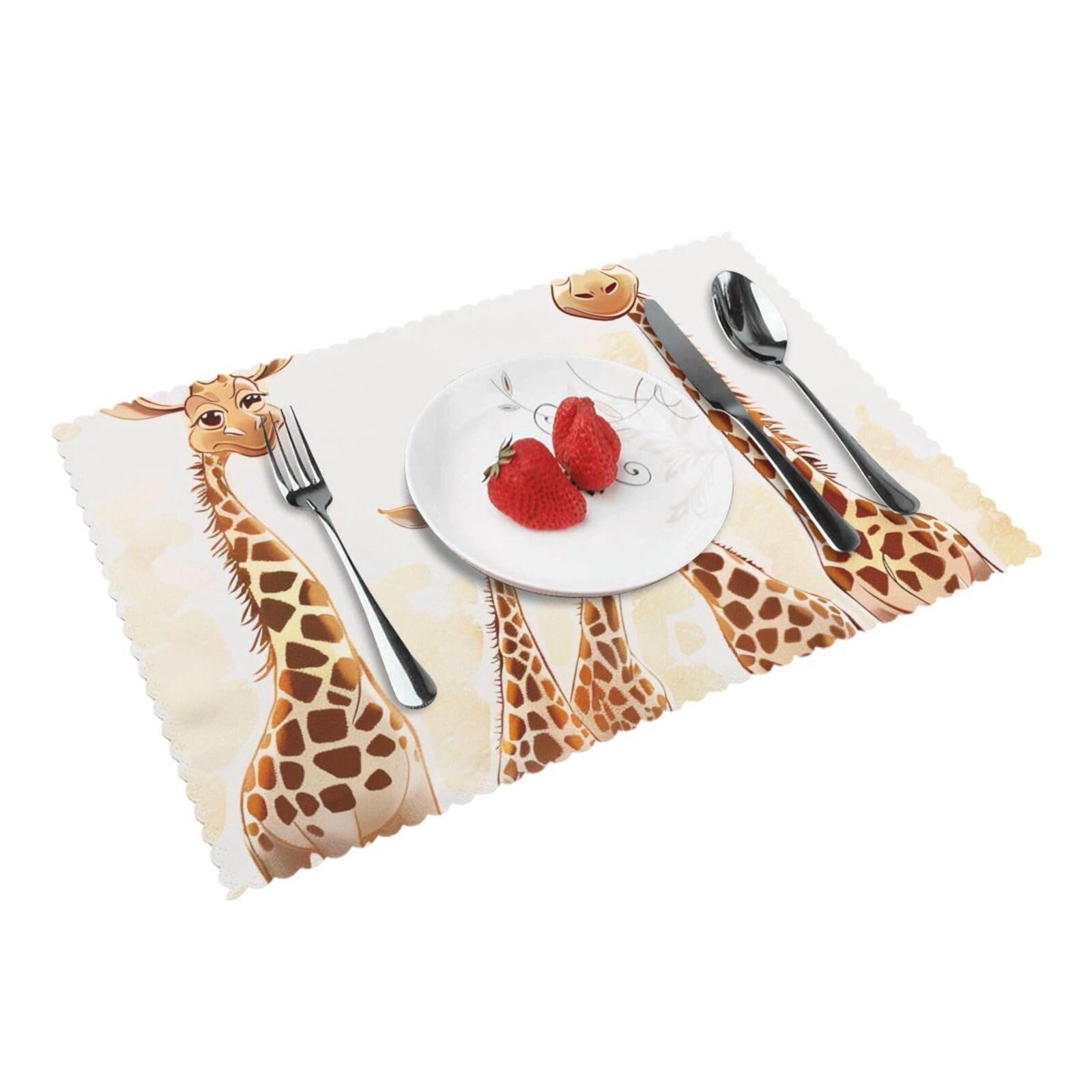 Cute Cartoon Funny Giraffes Printed Placemat Heat Resistant Place Mats Set of 4 PCS Washable Kitchen Table Mats, 12x18 Inch
