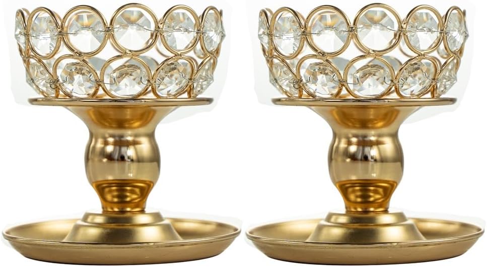 Crystal Tea Light Candle Holders Set of 2 for Wedding Dinning Room Table Centerpieces Decoration