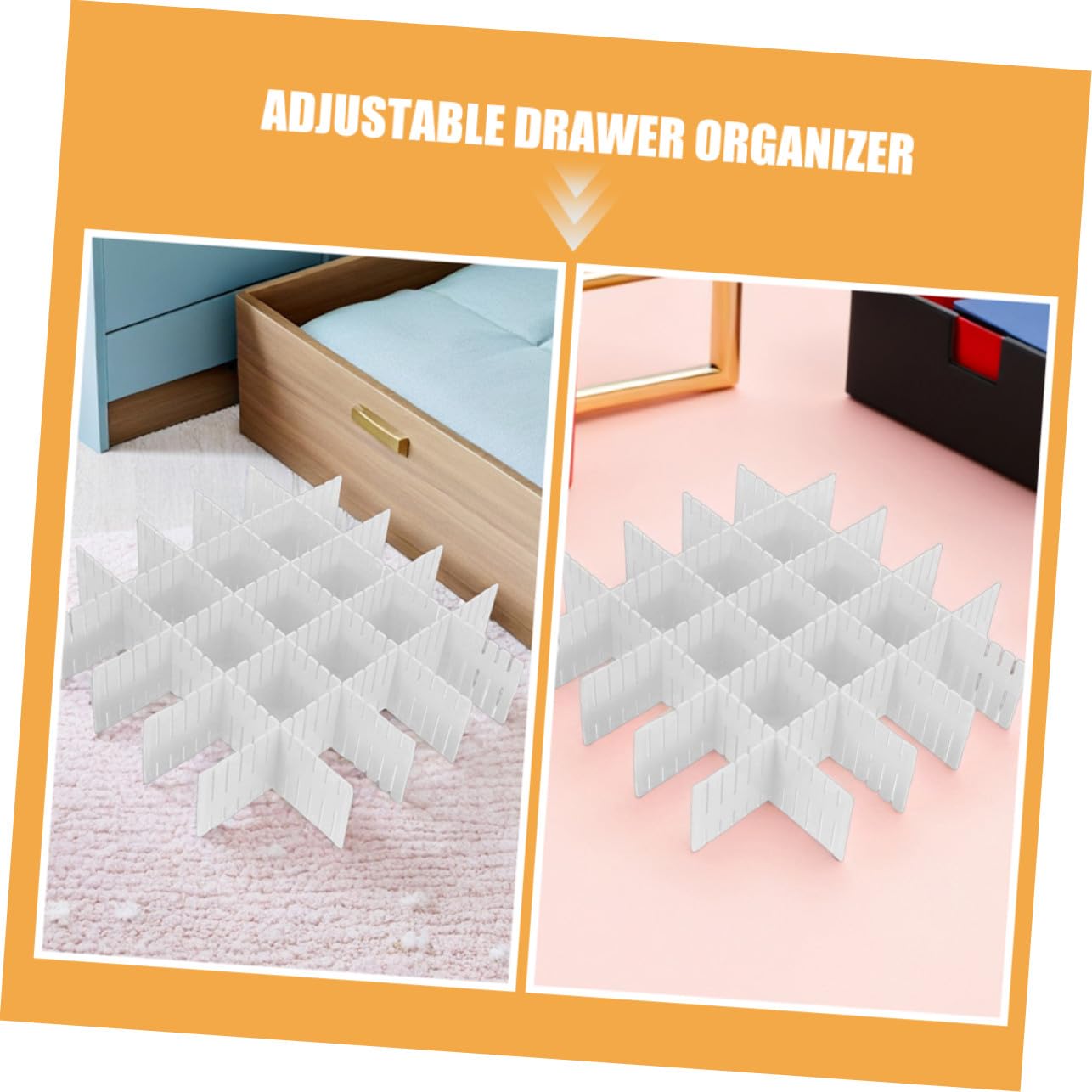 Gatuida 16 Pezzi Organizzatori Cassetto Regolabili Separatore Bianco Flessibile per Biancheria Intima Calze Sciarpe e Trucco con Layout Griglia DIY per Cucina Bagno e Camera da Letto