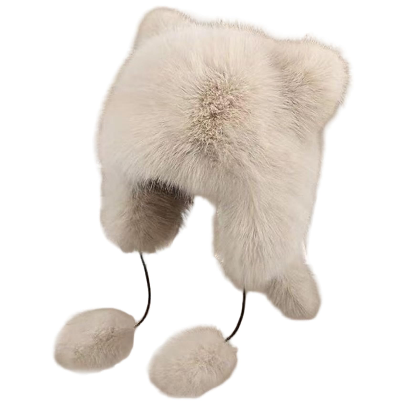 Raccoon Hat for Women Cute Warm Thick Racoon Hat with Plush Furry Tail Round Top Coonskin Cap for Cold Weather Winter, Beige Raccoon, Coonskin, Racoon, Adult, wit