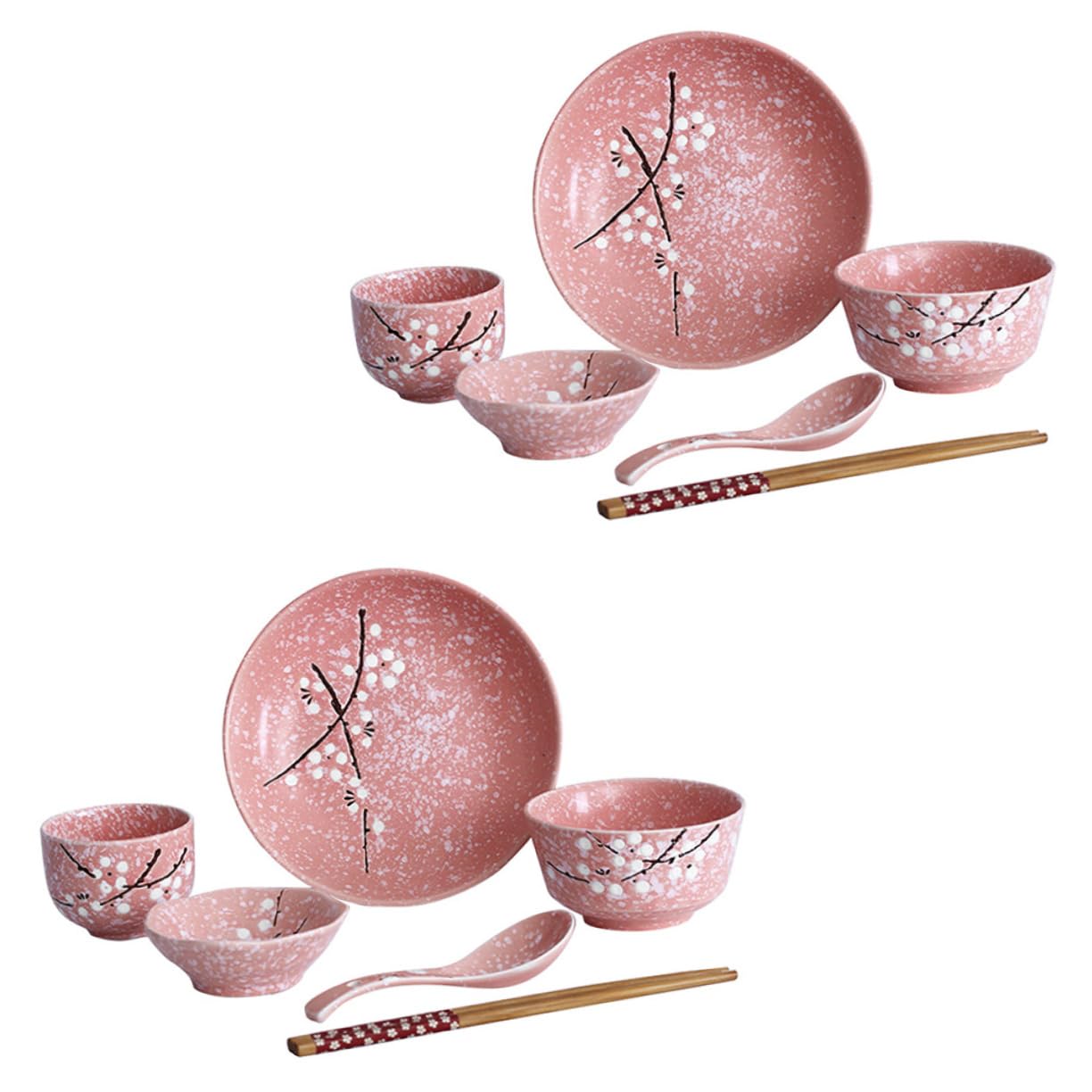 LABRIMP Service de Table Japonerie en Céramique 12 Pièces Maison, Kit de Couverts Délicat en Céramique Rose, pour Usage à Domicile ou Hôtel