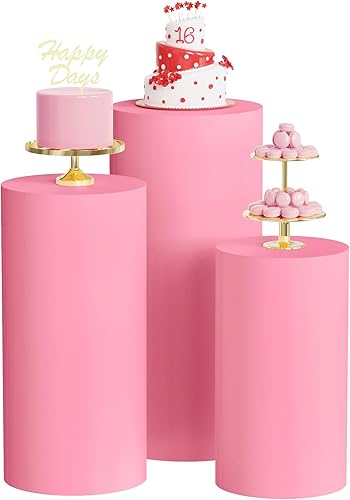 Miniatura 43 de Wokceer Fundas de soporte de pedestal de cilindro para fiesta, 3 piezas, soporte de cilindro dorado de elastano para cubiertas de fiesta, soporte