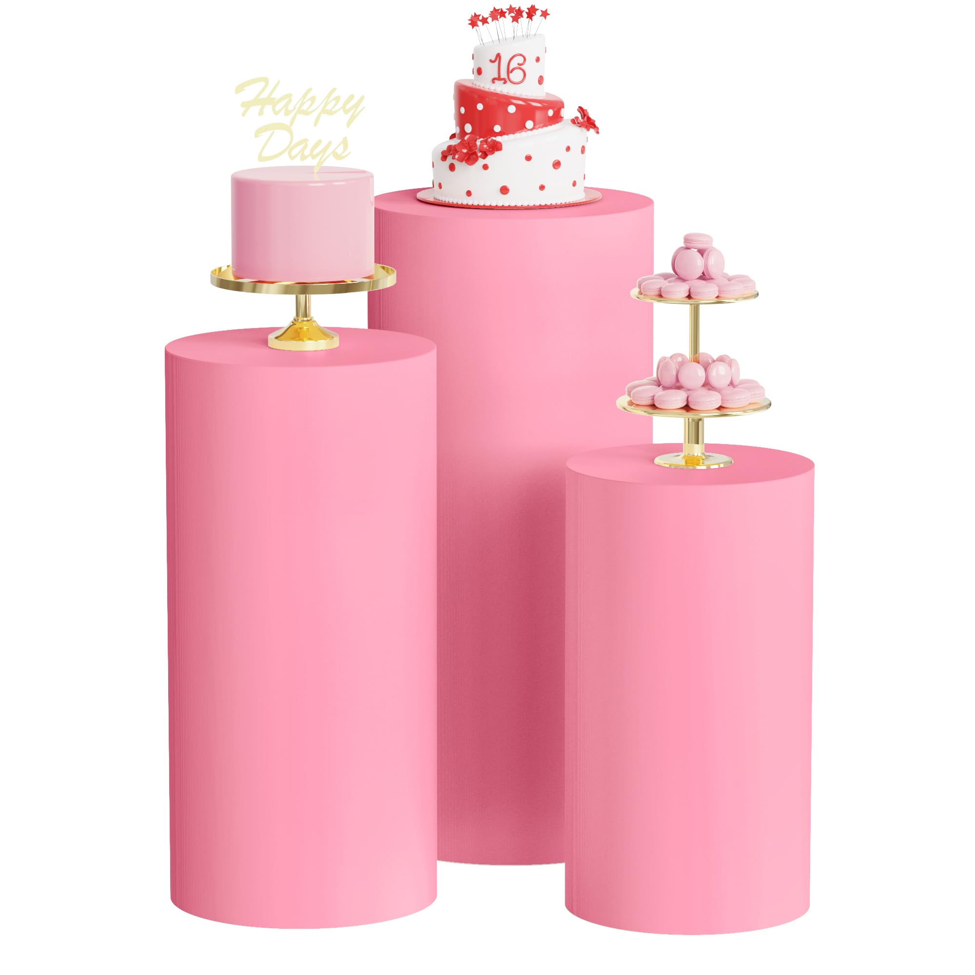 Wokceer Spandex Cylinder Stand Covers for Party 3Pcs Cylinder Pedestal Covers Plinth Stand Pillar Cover for Birthday Party Wedding Props Decor Pink (Only Cover)