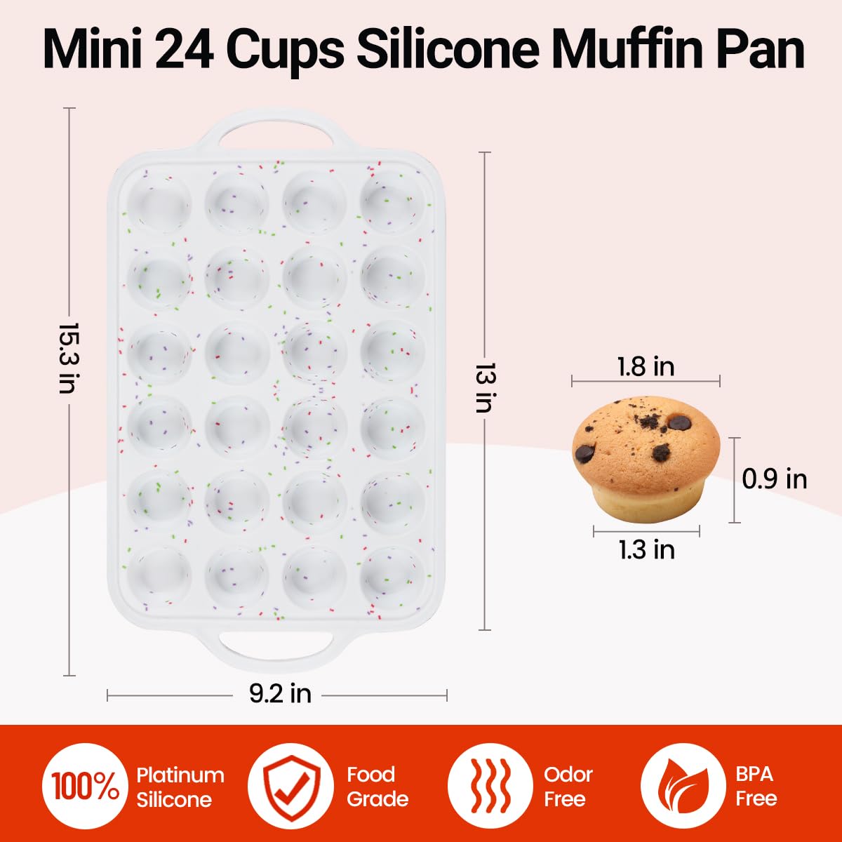 CAKETIME Mini-Muffinform, Metallverstärkter Rahmen, Mini-Cupcake-Formen, 24 Mulden, antihaftbeschichtet, Muffin-Silikonformen mit Griff, zum Backen von Muffins, Cupcakes, Eierbissen, 2 Stück