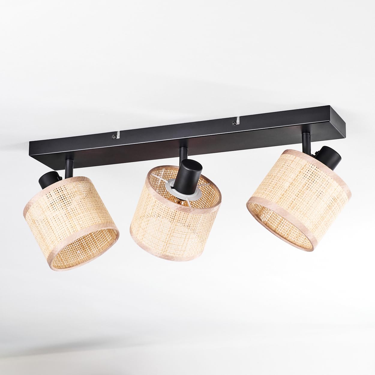 HOFSTEIN Lampa sufitowa Sabadim, z metalu/plecionki papierowej/materiału w kolorze czarnym/naturalnym/brązowym, regulowana lampa w stylu boho (klosze Ø 12 cm), E14, do jadalni, salonu, sypialni