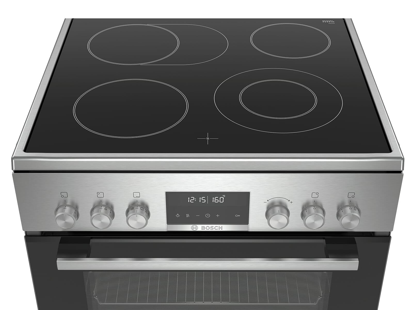 Bosch Serie 6 HKS79U250 piekarnik i kuchenka czarna, srebrna płyta z indukcyjną strefą A - Piece i kuchenki (kuchenka, czarna, srebrna, obrotowa, dotykowa, stal nierdzewna, przód, 1,2 m)
