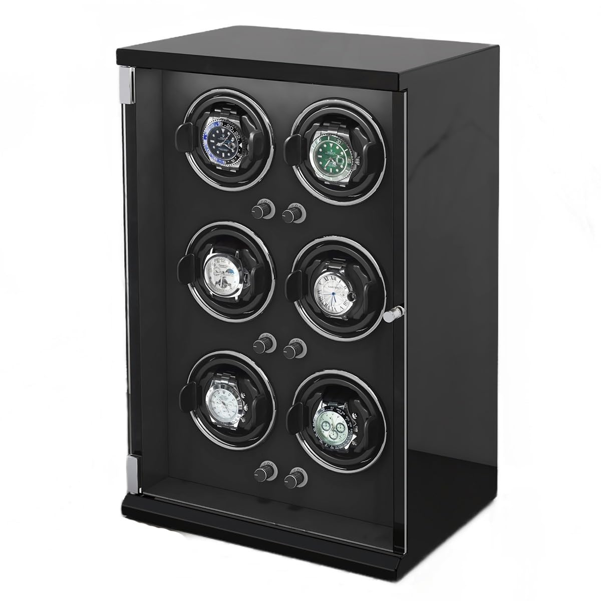 MYUYEE Watch Winder Automatic Watch Winders For 6 Watches With Built-In Led Light Illumination Ac Adapter Charge Quiet Motor With Flexible Watch Pillows Watch Winder