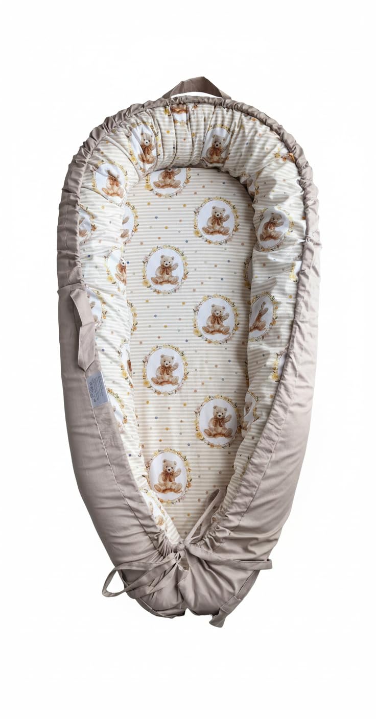 Hooyax Baby Nest Pod for Newborn,Baby Lounger for Newborn, Portable 100% Breathable Cotton Baby Nest for 0-12 Months Boys Girls, Baby Essentials for Newborn, Baby Gifts(Wreath Bear)