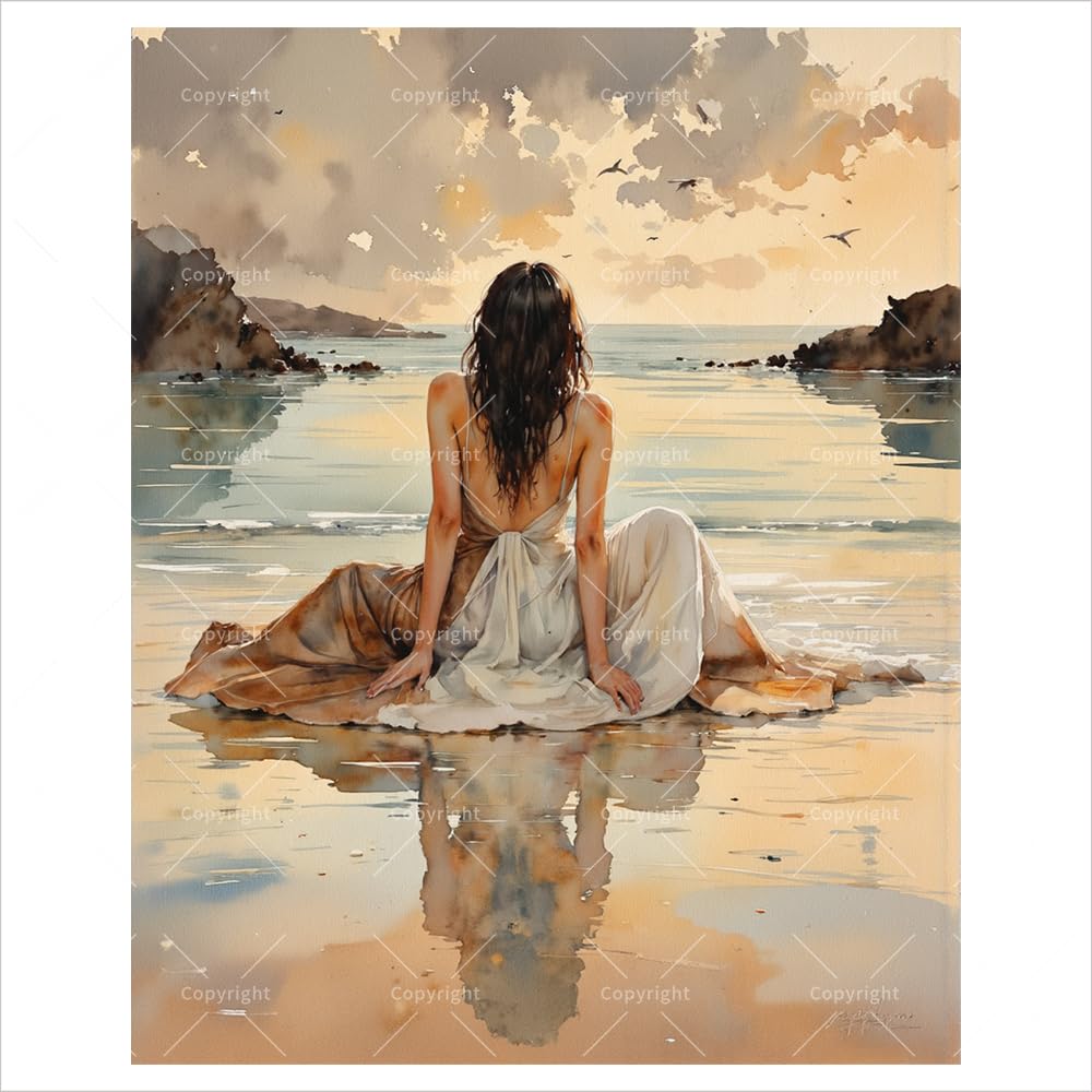Share Young Beach Sunset Lady Paint by Numbers Kit for Adults - DIY Woman with Flowing Dress Painting on Canvas 16x20in, Frameless Acrylic Paint Set, Relaxing Artwork for Wall Decor or Present