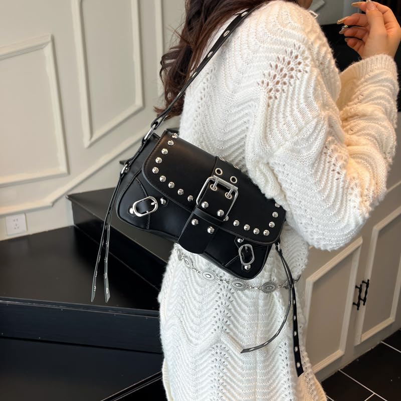 Image of Women's Y2K Purse Shoulder Bag Top Handle Handbag Small Punk Hobo Clutch Purses Bags Trendy Trendy Leather Buckle Punk Purses