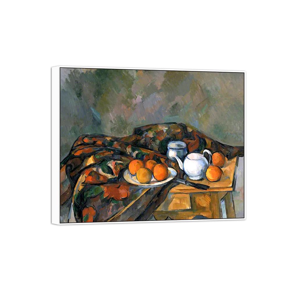 SDYSKKUG Canvas Wall Art Picture Decor Teapot by Paul Cezanne 72x60cm White Frame