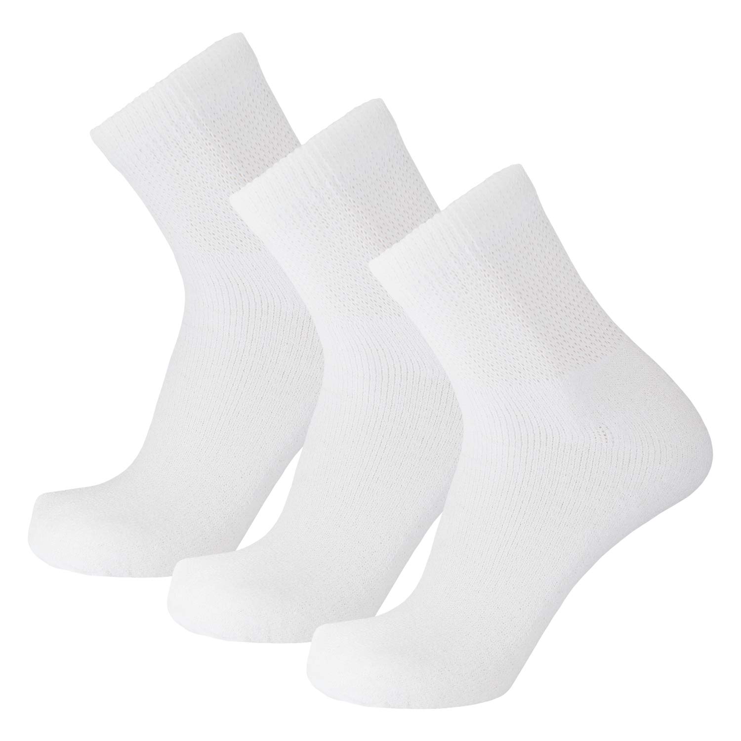 Big and Tall Diabetic Cotton Neuropathy Ankle Socks, King Size Mens Athletic Socks (13-15, Quarter White) - 3 pairs
