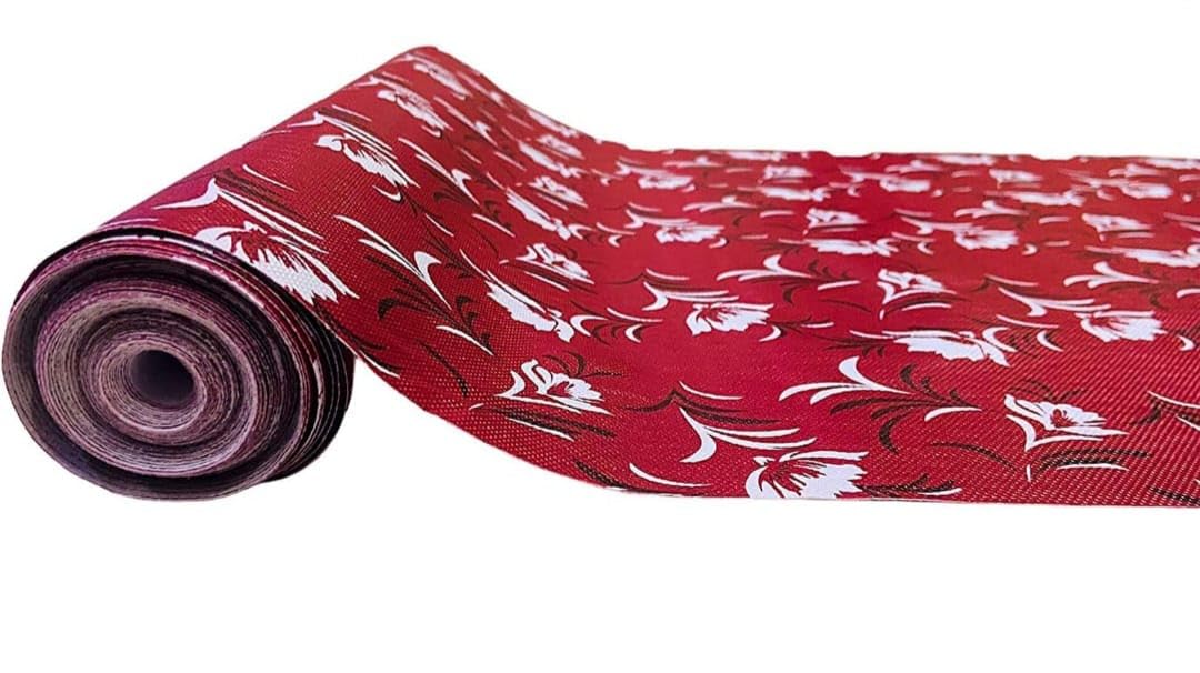 10 meter rectangular long shelf protector for wardrobe/sheet roll/mat for drawer,liners for kitchen shelves, shelf roll for cupboard/almirah anti slip and waterproof| (red flower)