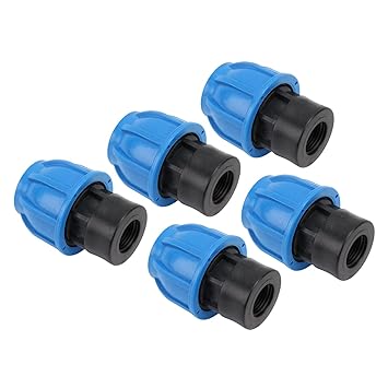 Ubersweet Plumbing Fittings, Female Thread Multifunctional Pipe Quick Connector 5PCS Straight Through PE Plastic Low Resistance for PPR PVC Tube Connection (25xG1/2)
