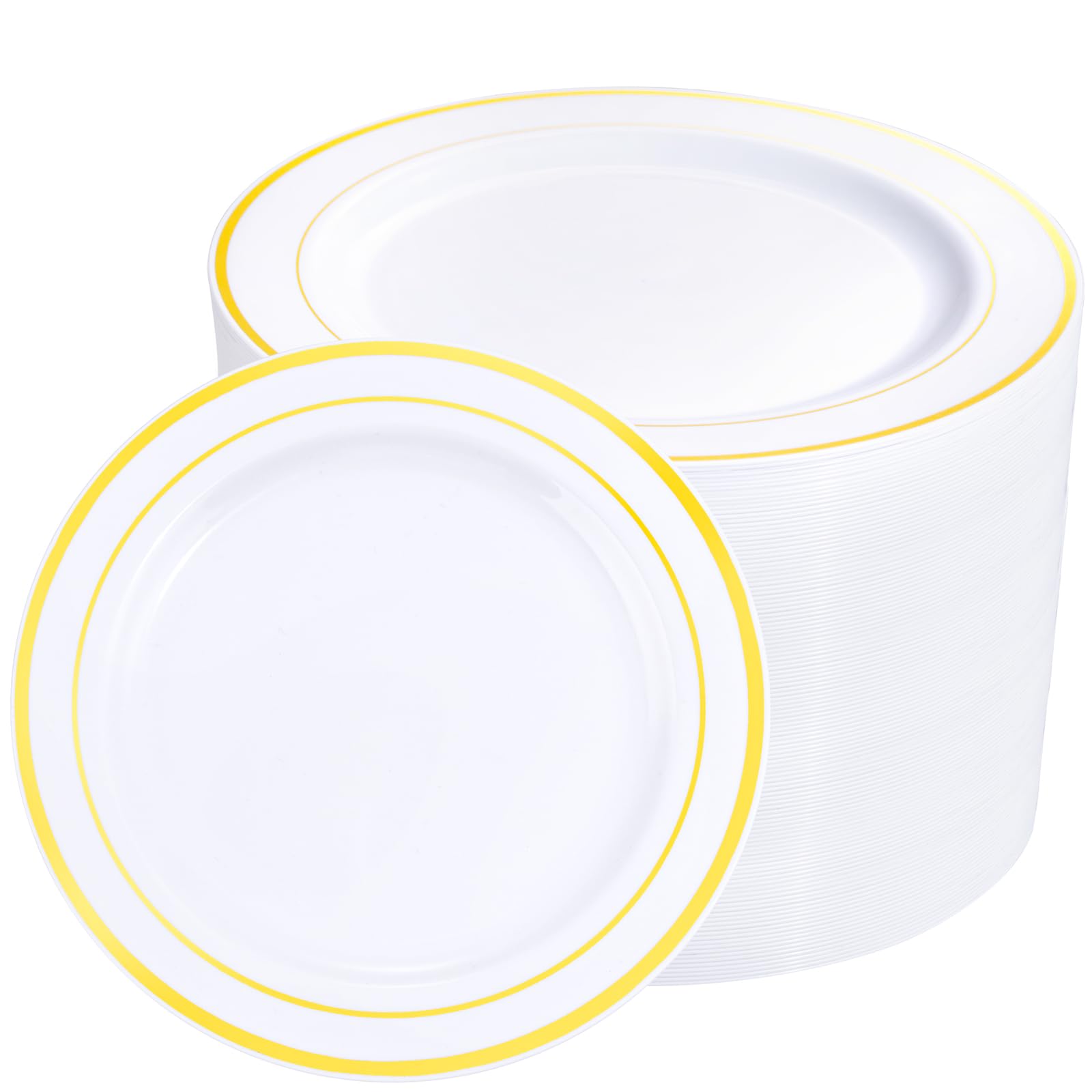 WELLIFE 72 Piece White Dinner Plates with Gold Rim, Gold Plastic Dinner Plates, Premium Heavy Duty 10.25 Inch Gold Party Plates, Elegant Fancy Dinner Plates for Weddings, Barbecues, Mothers Day