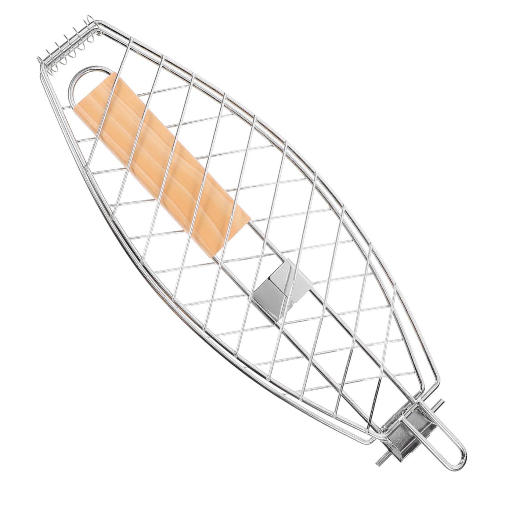 Cabilock 4 Piezas Clips de pescado a la parrilla Barbacoa portátil Utensilios de barbacoa picnic cesta de la parrilla estante de malla para asar carne de res Acero inoxidable Silver